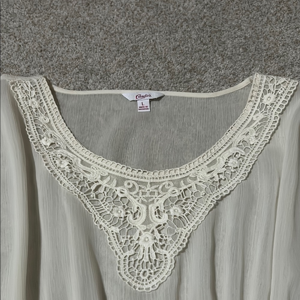 Candie's Cream Cap Sleeve Embellished Blouse - Picture 3 of 4
